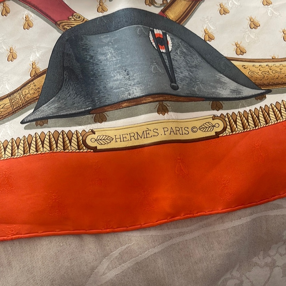 Hermes scarf, designed by Philippe  Ledoux, Napoleon. Bee-orange design.